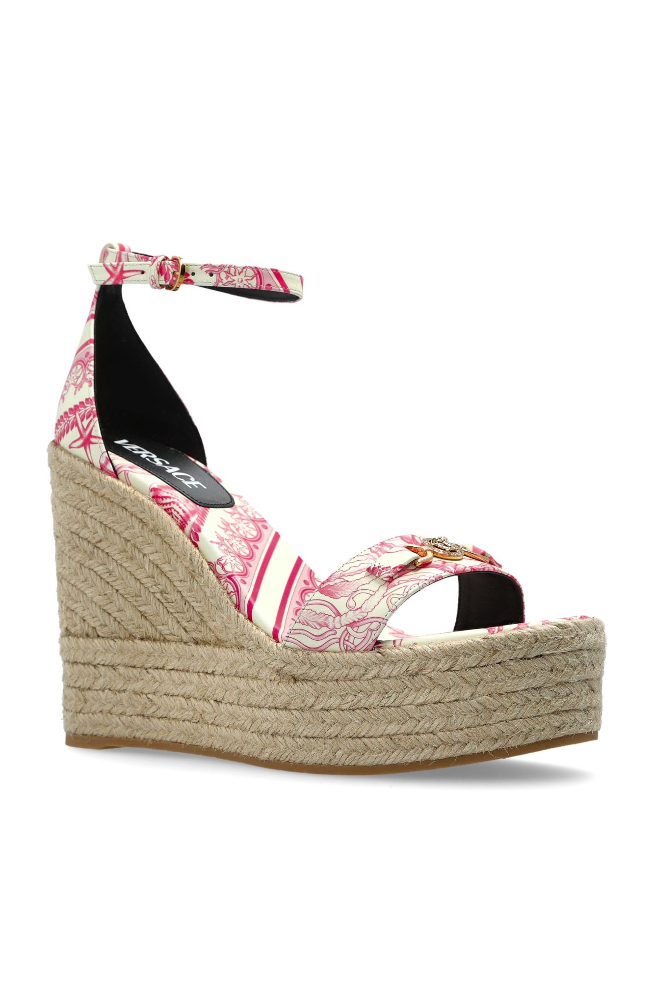 サンダル・ミュール VERSACE SS25 ESPADRILLAS WEDGE (10141001A13309 1E01V) VERSACE Embellished suede espadrille wedge sandals | NET-A
